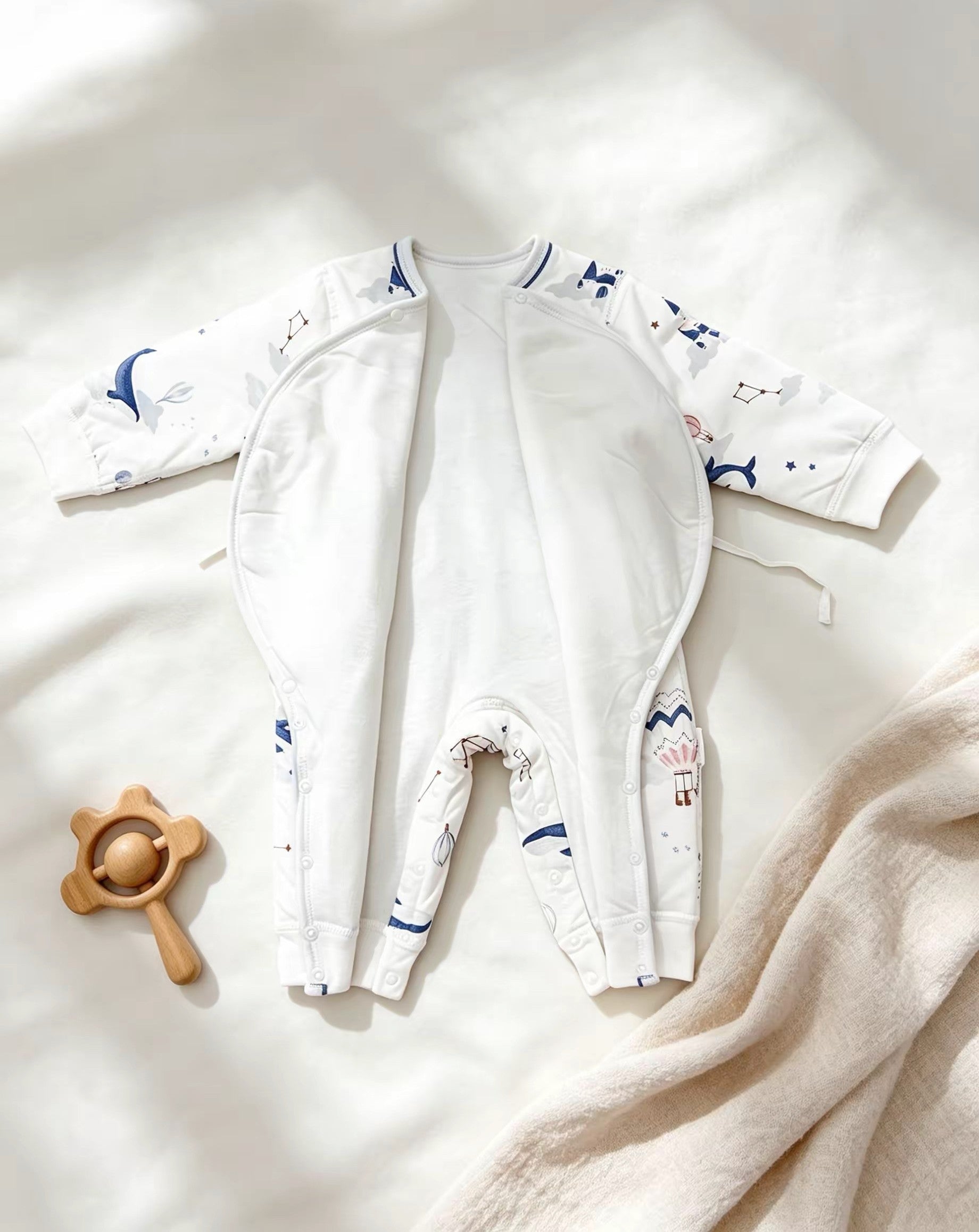 Whale White Thick Cotton Overall