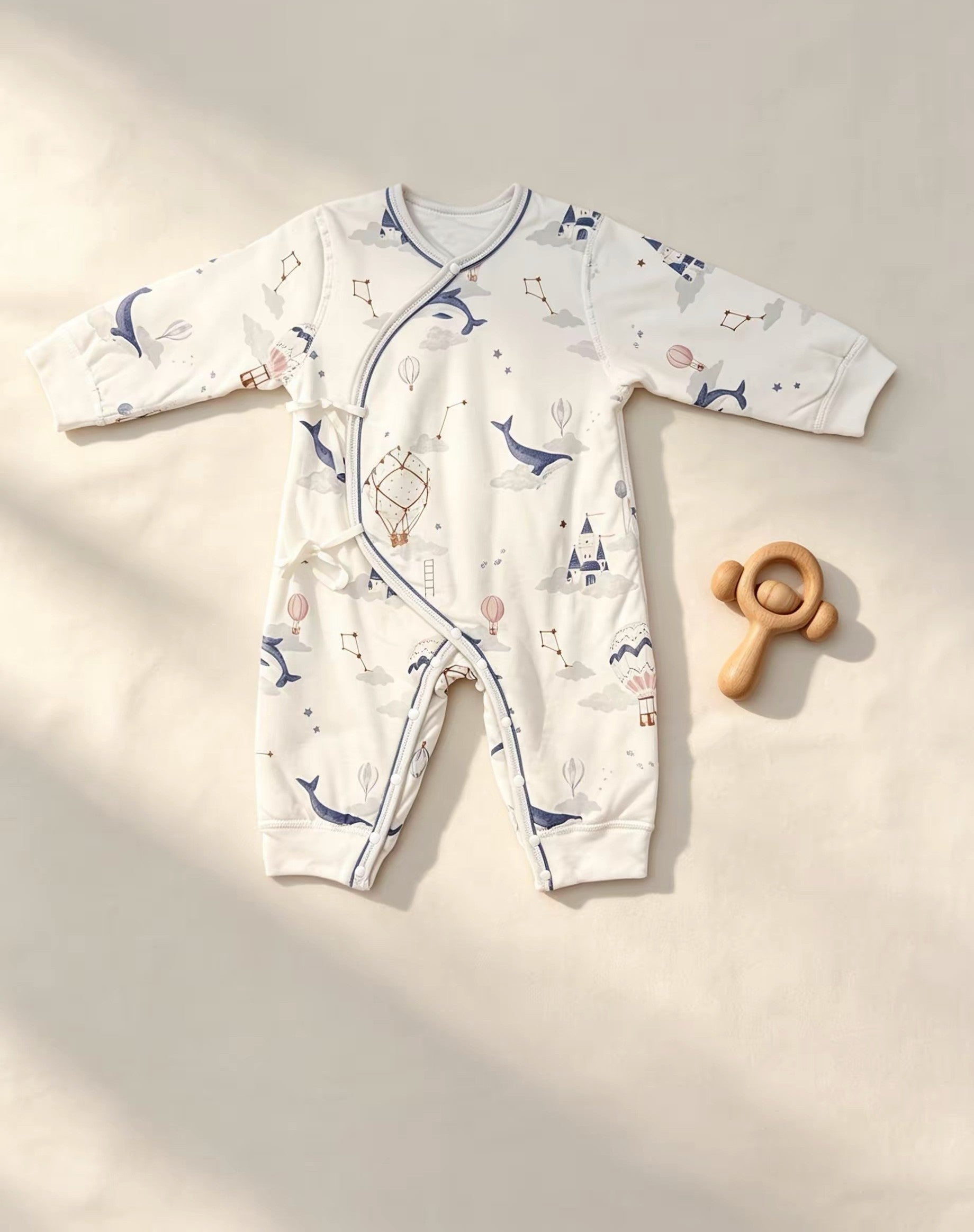 Whale White Thick Cotton Overall