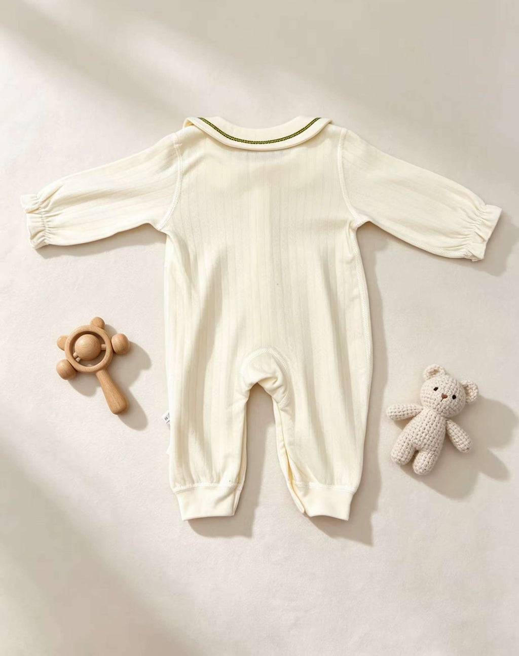 Light Beige Flowers Collar Cotton Overall