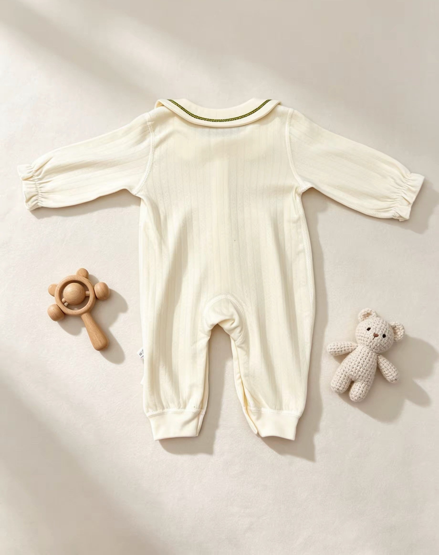 Light Beige Flowers Collar Cotton Overall