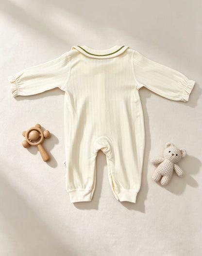 Light Beige Flowers Collar Cotton Overall