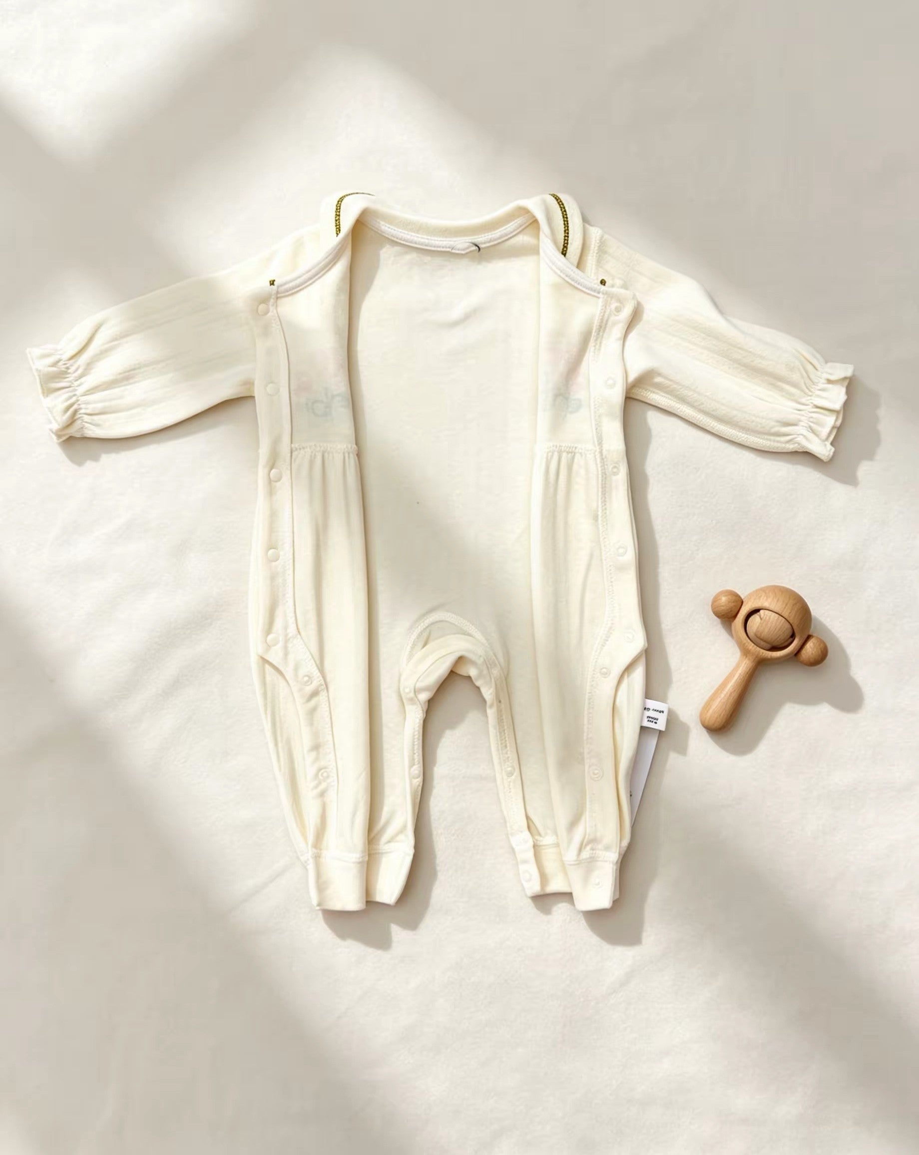 Light Beige Flowers Collar Cotton Overall