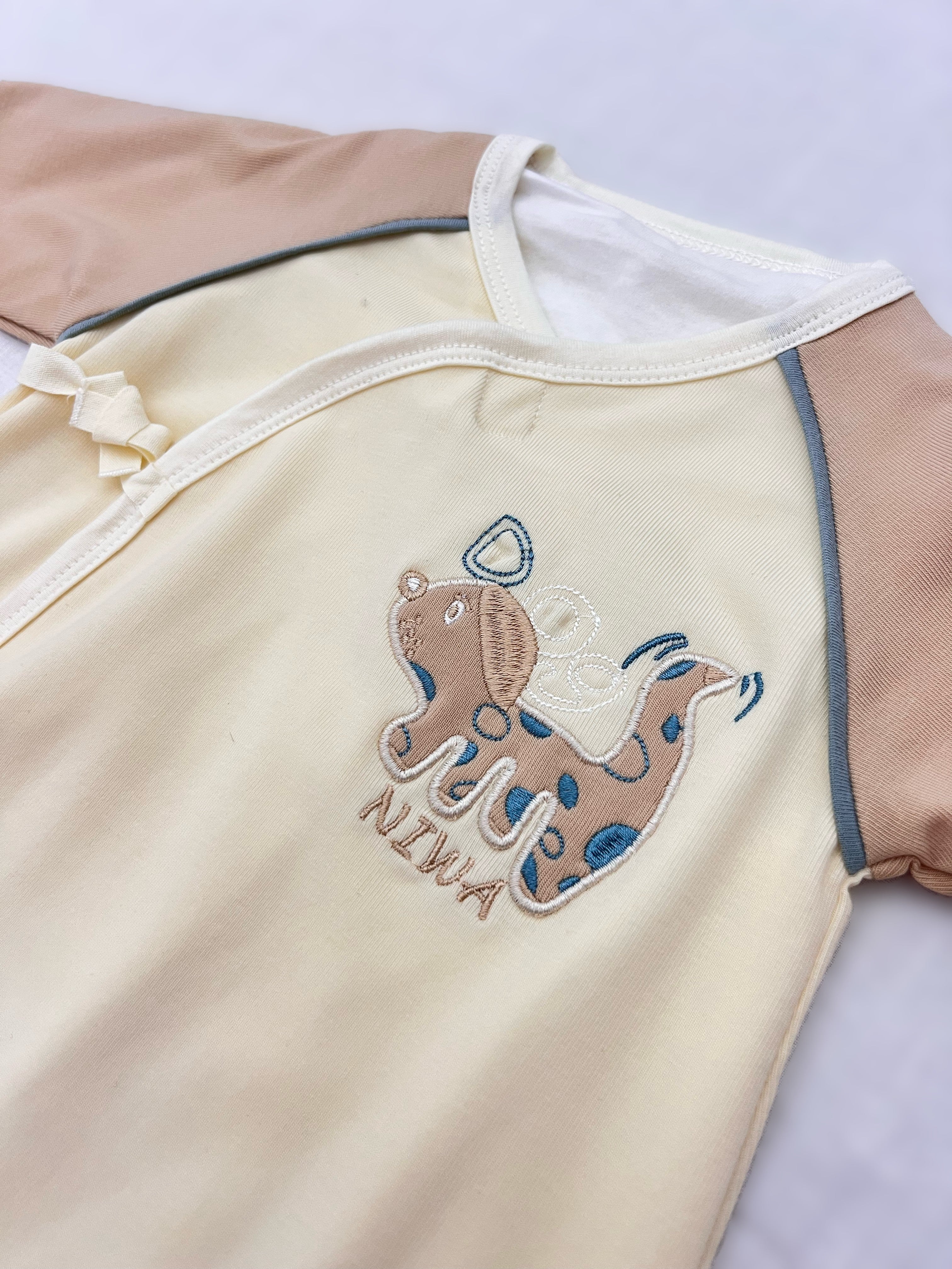 Dog Beige & Green Double Breasted Thick Cotton Overall