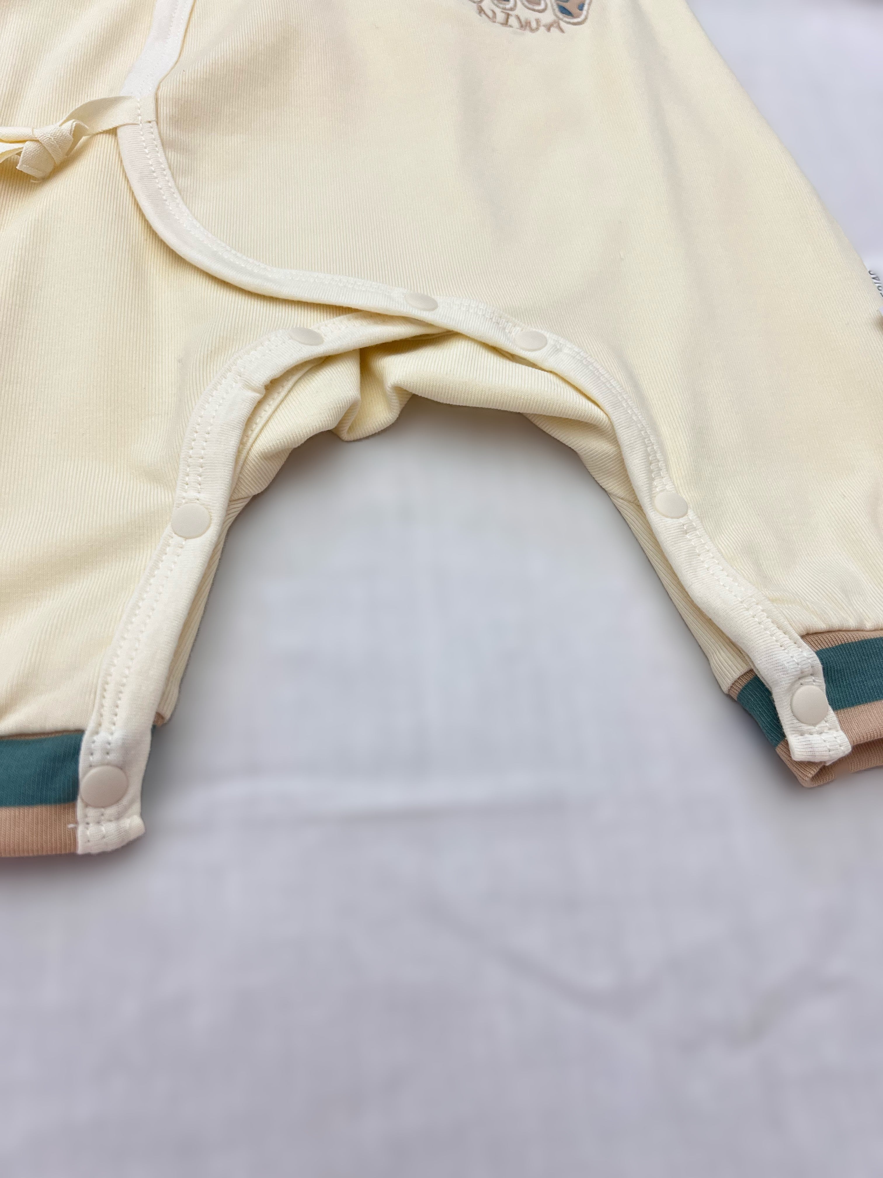 Dog Beige & Green Double Breasted Thick Cotton Overall