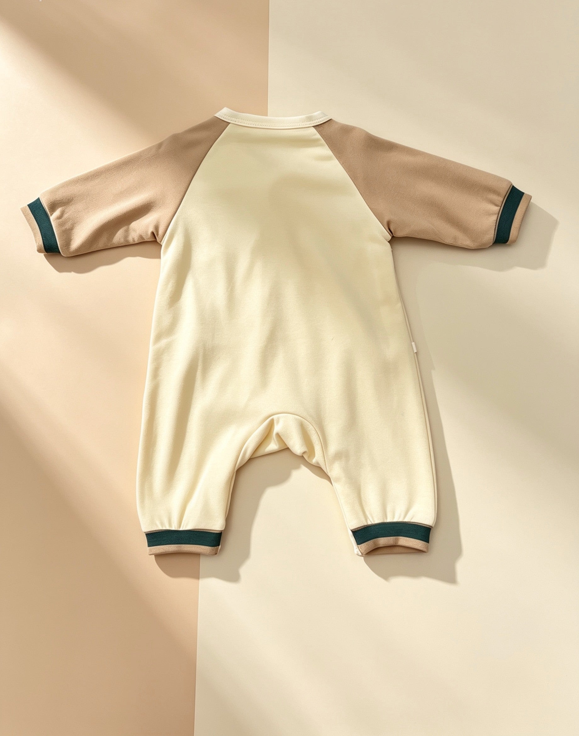 Dog Beige & Green Double Breasted Thick Cotton Overall