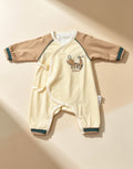 Dog Beige & Green Double Breasted Thick Cotton Overall