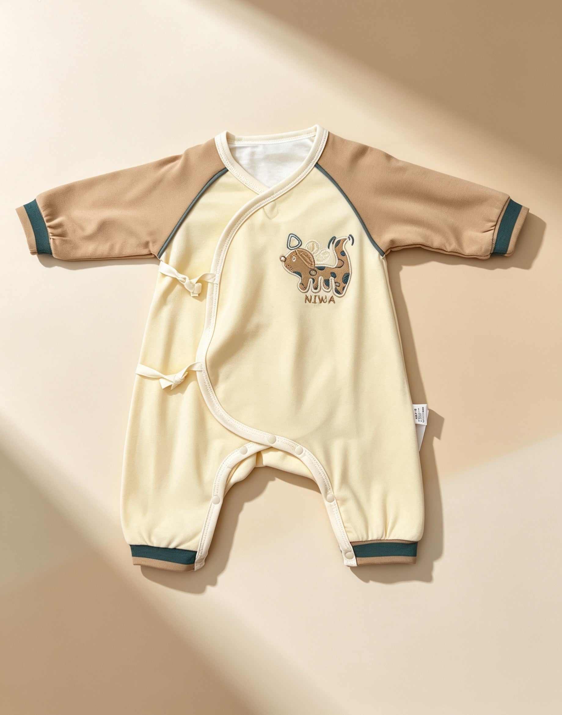 Dog Beige & Green Double Breasted Thick Cotton Overall