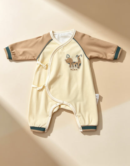 Dog Beige & Green Double Breasted Thick Cotton Overall
