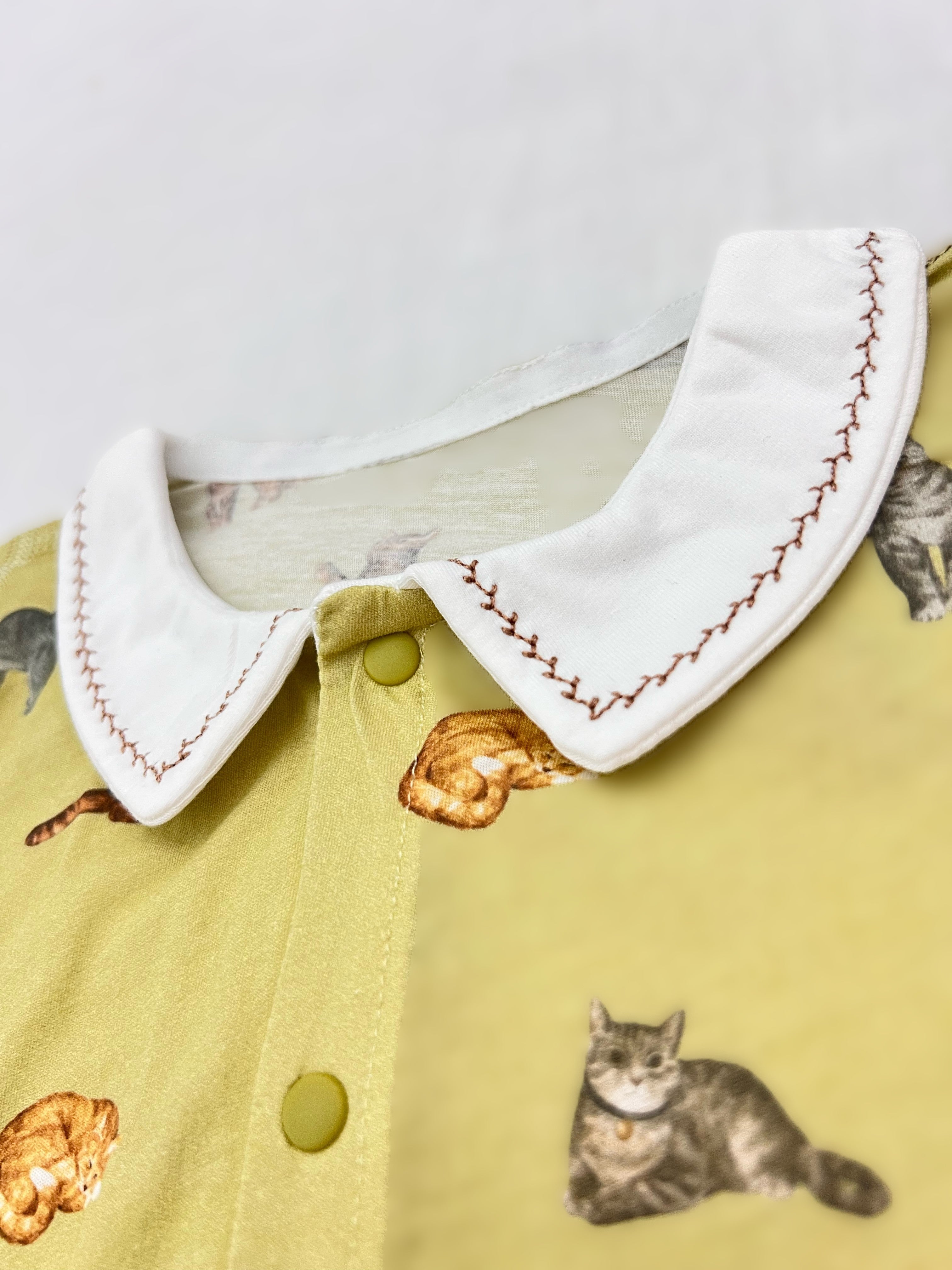 Green Cat Collar Silky Cotton Romper