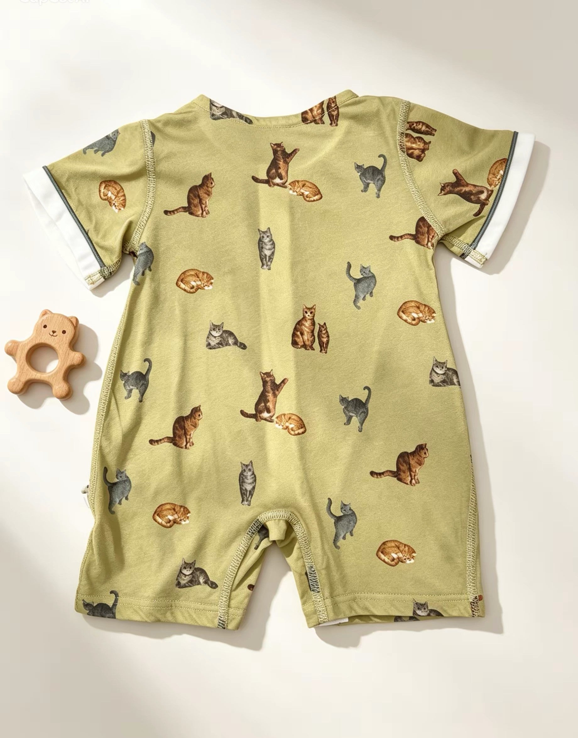 Green Cat Collar Silky Cotton Romper