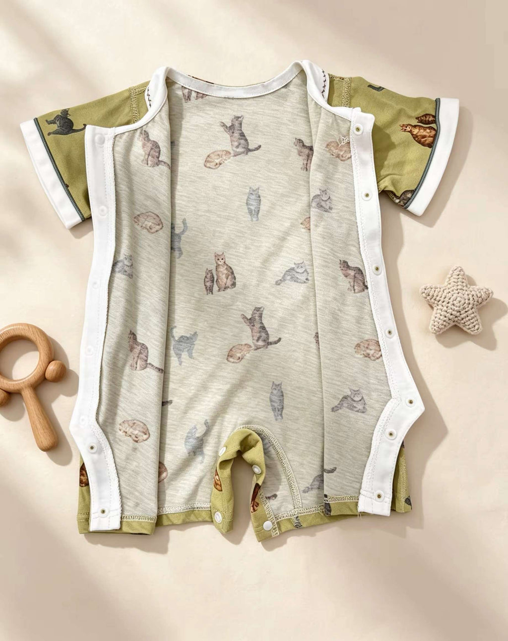 Green Cat Collar Silky Cotton Romper