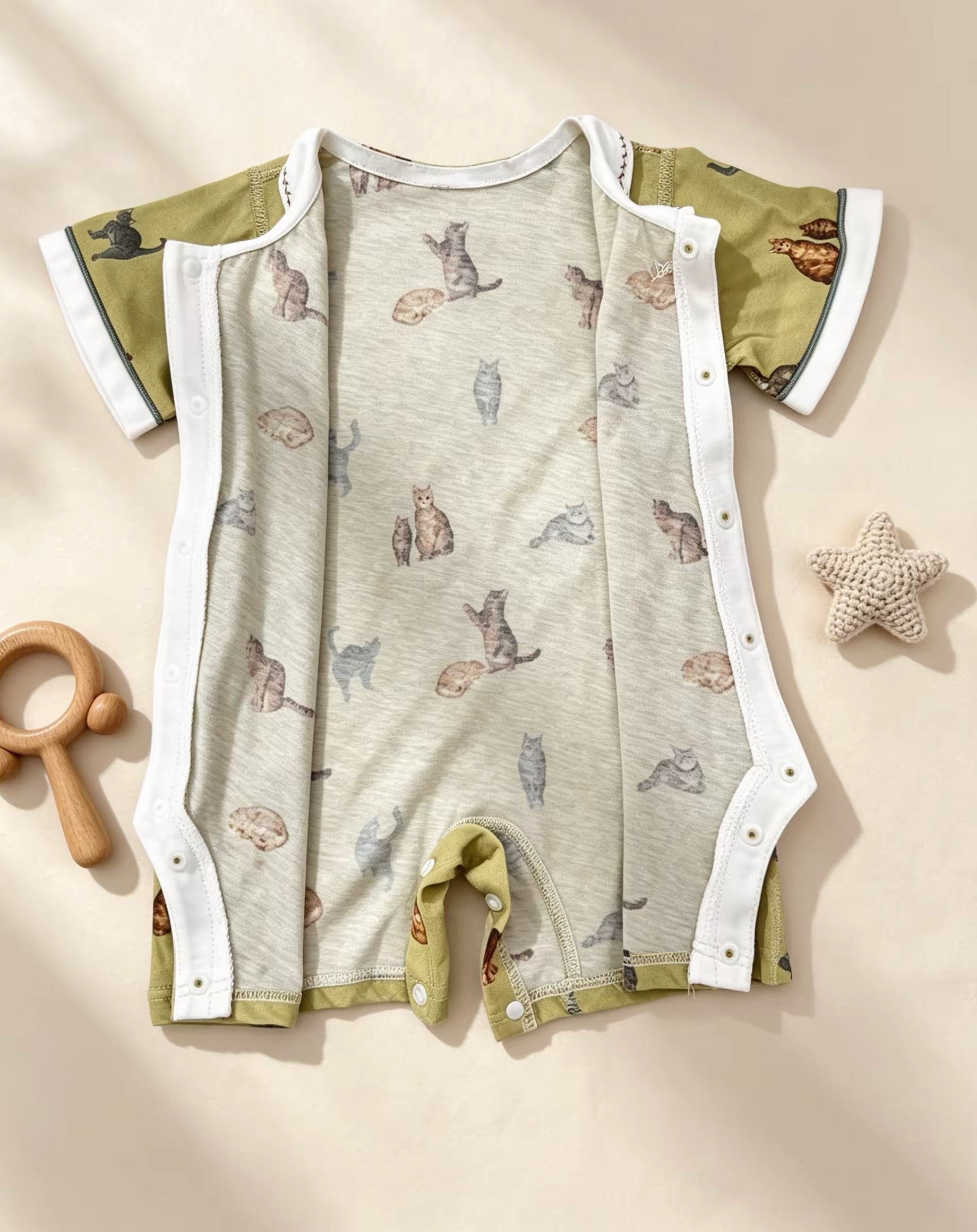 Green Cat Collar Silky Cotton Romper