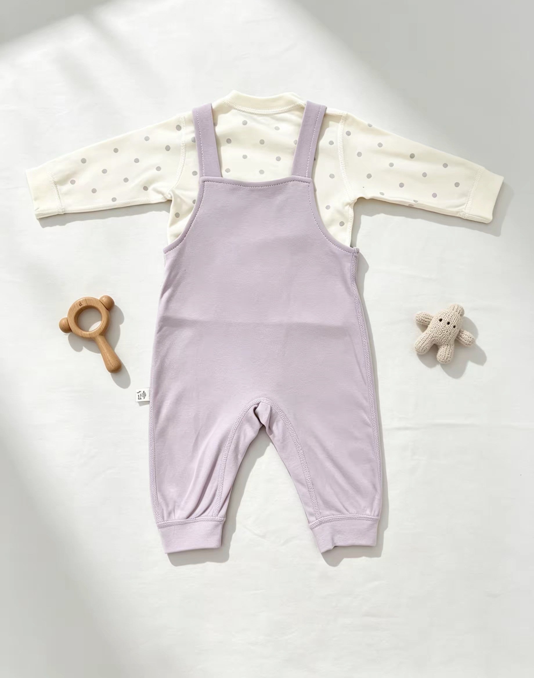 Purple & White Cotton Salopette Overall 2 Pcs