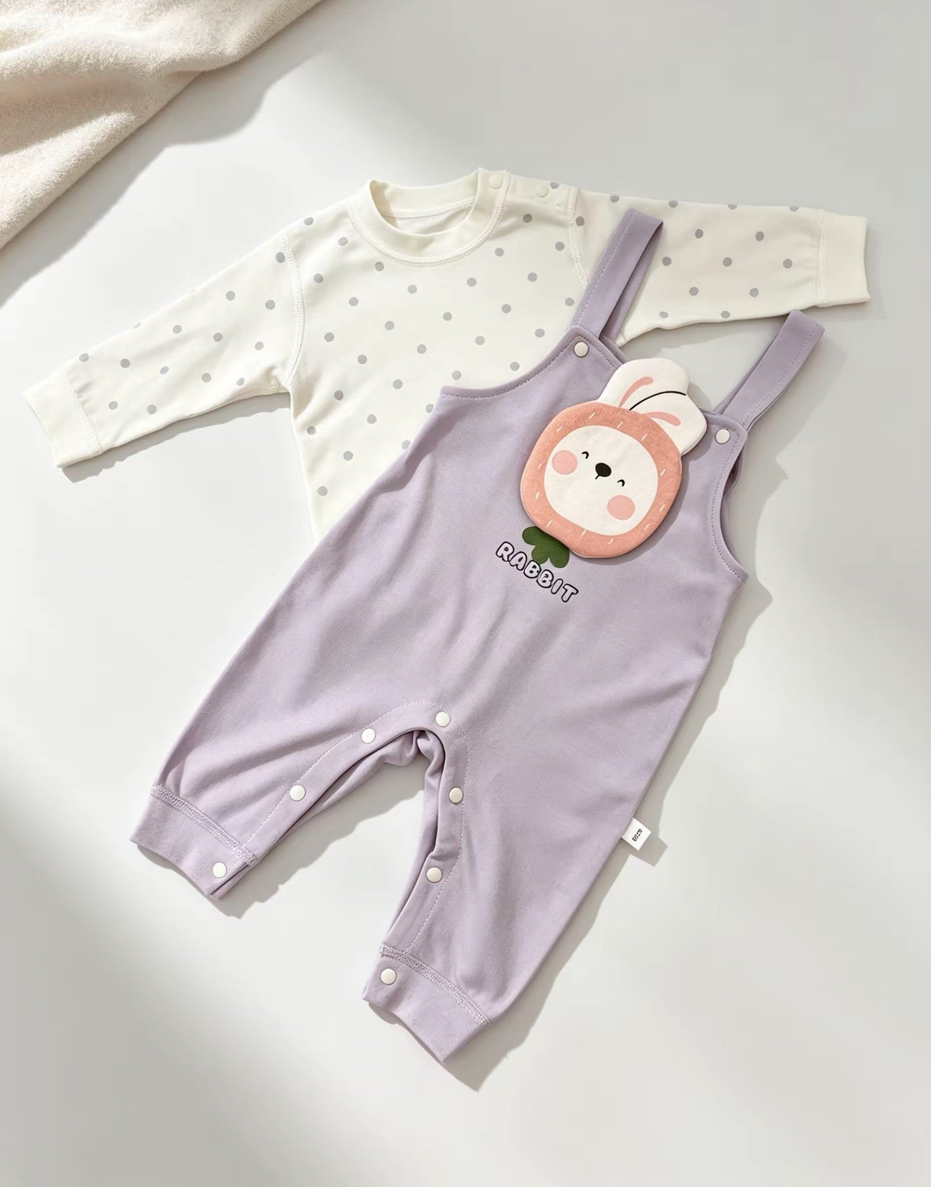 Purple & White Cotton Salopette Overall 2 Pcs