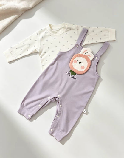Purple & White Cotton Salopette Overall 2 Pcs