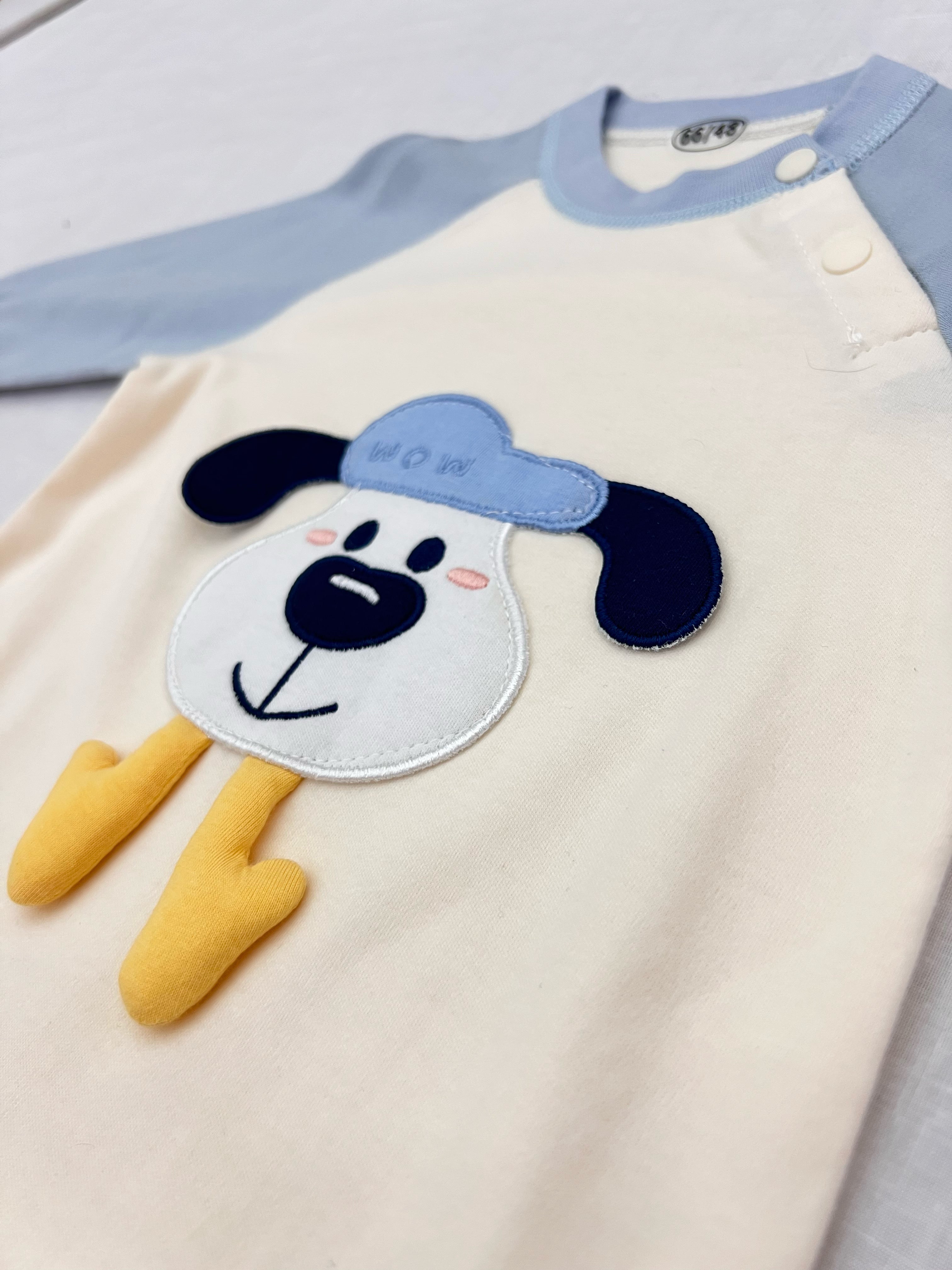 Dog Beige & Blue Cotton Overall