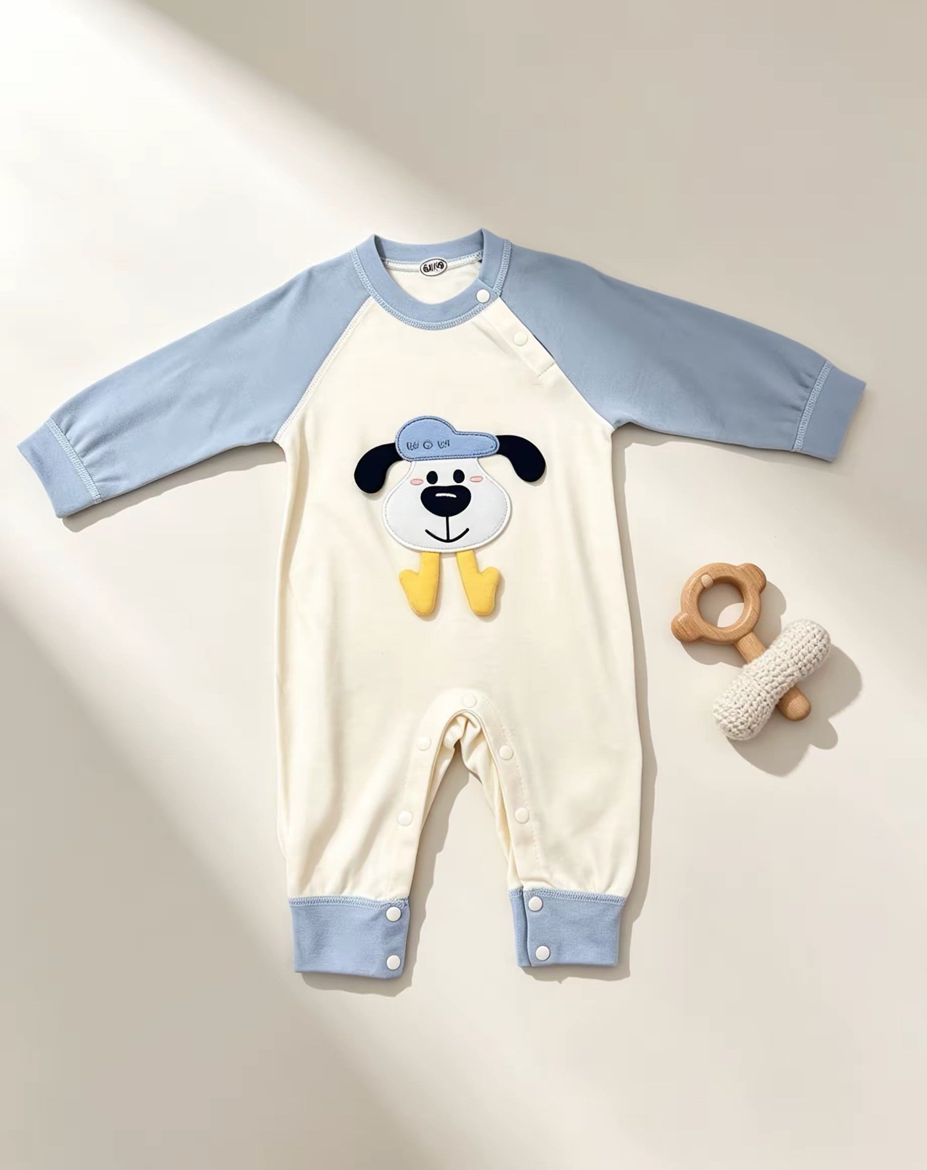 Dog Beige & Blue Cotton Overall