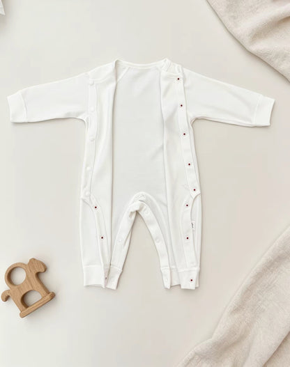White & Red Embroidered Apple Cotton Overall