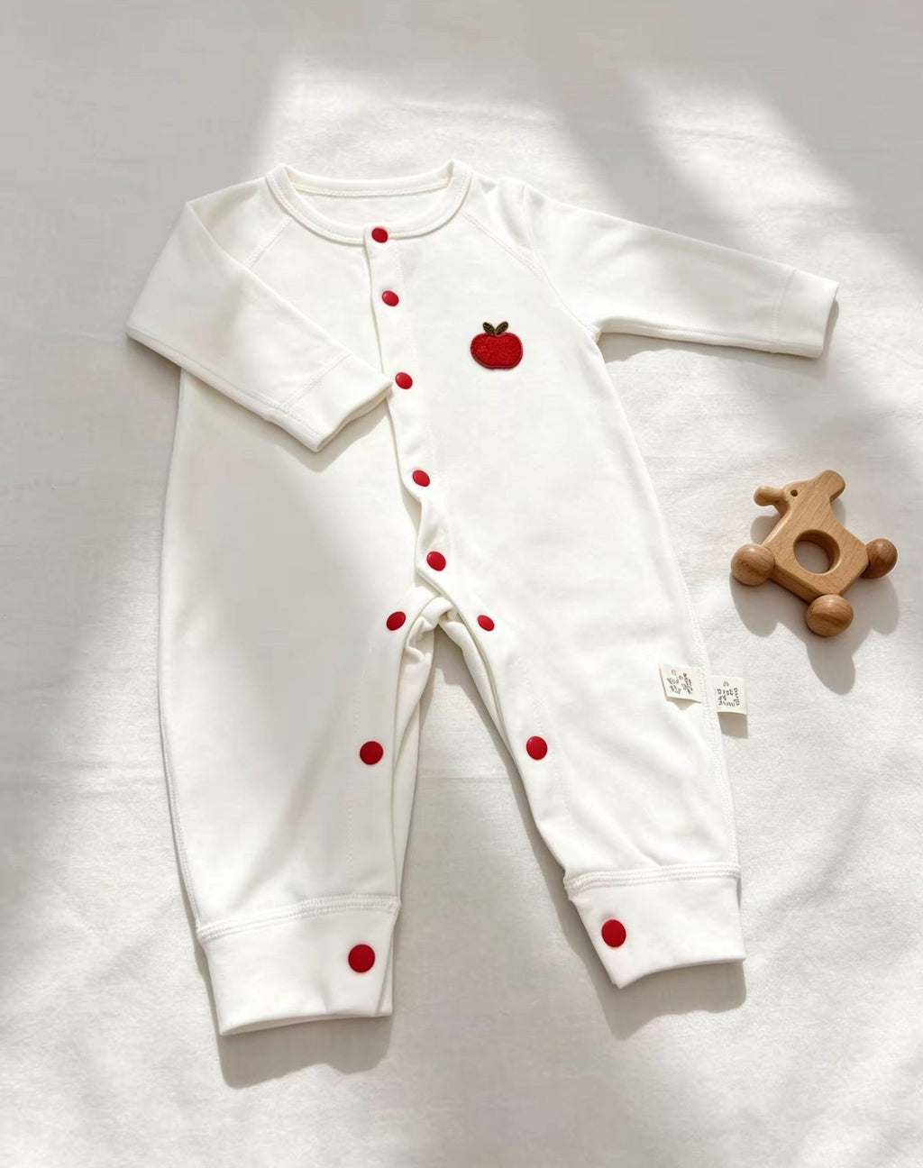 White & Red Embroidered Apple Cotton Overall