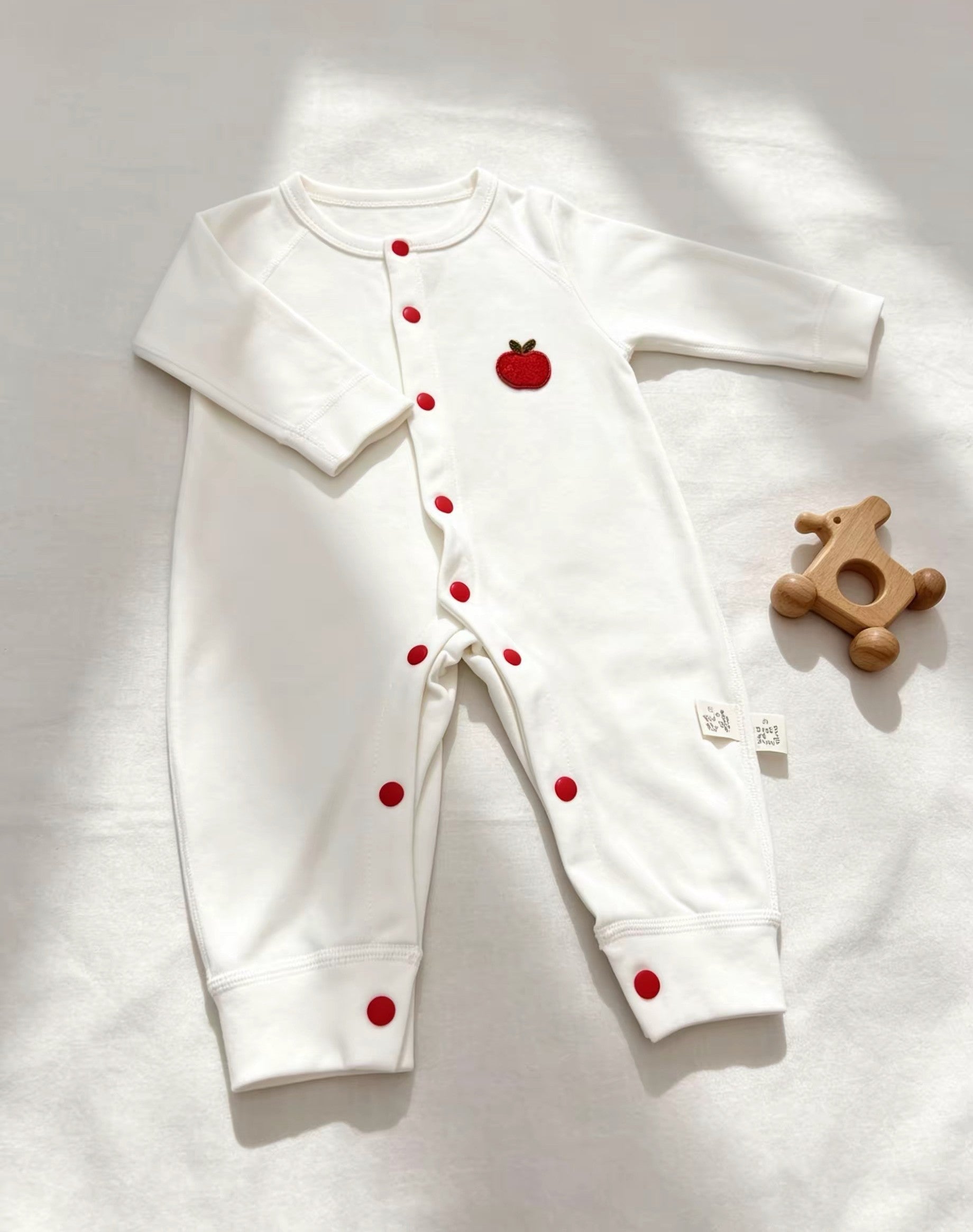 White & Red Embroidered Apple Cotton Overall