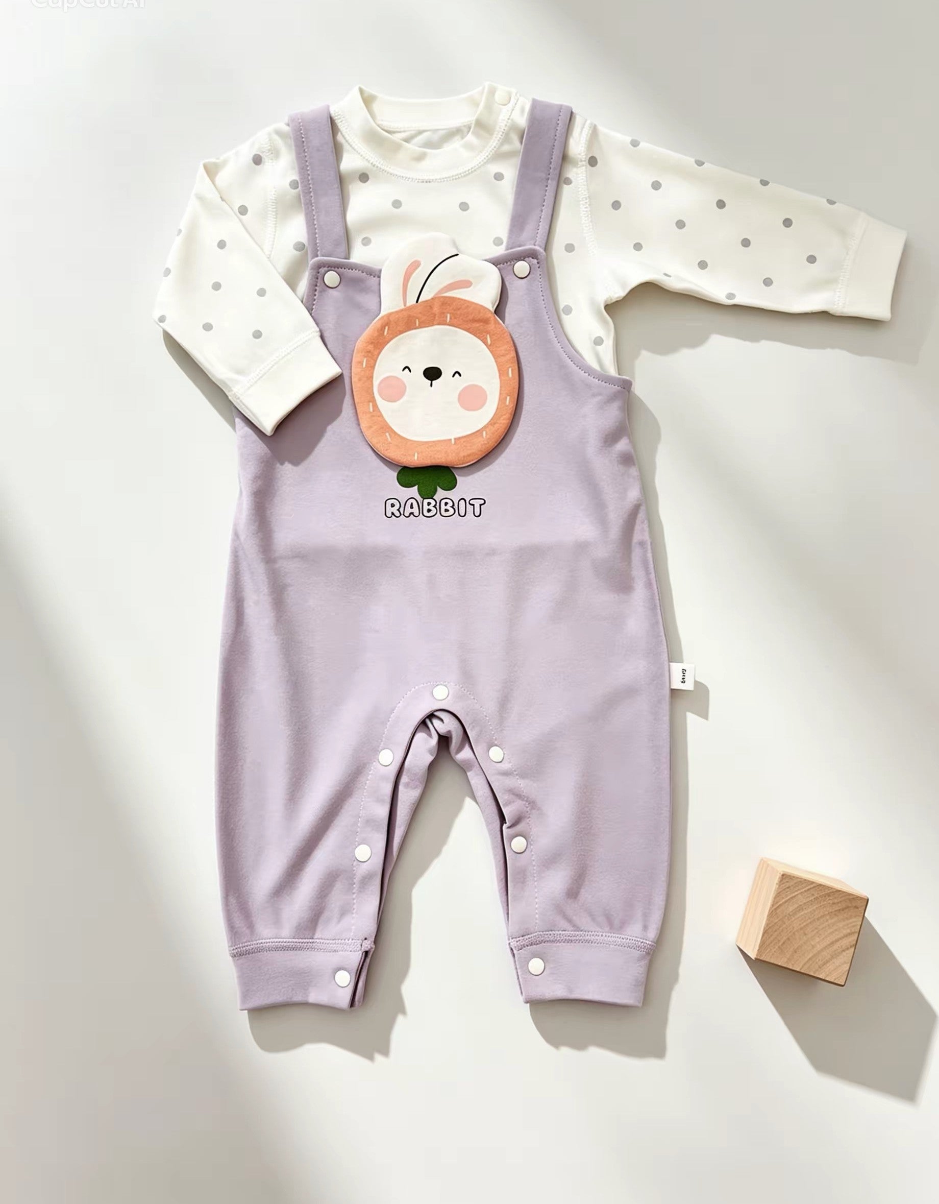 Purple & White Cotton Salopette Overall 2 Pcs