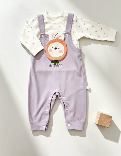 Purple & White Cotton Salopette Overall 2 Pcs