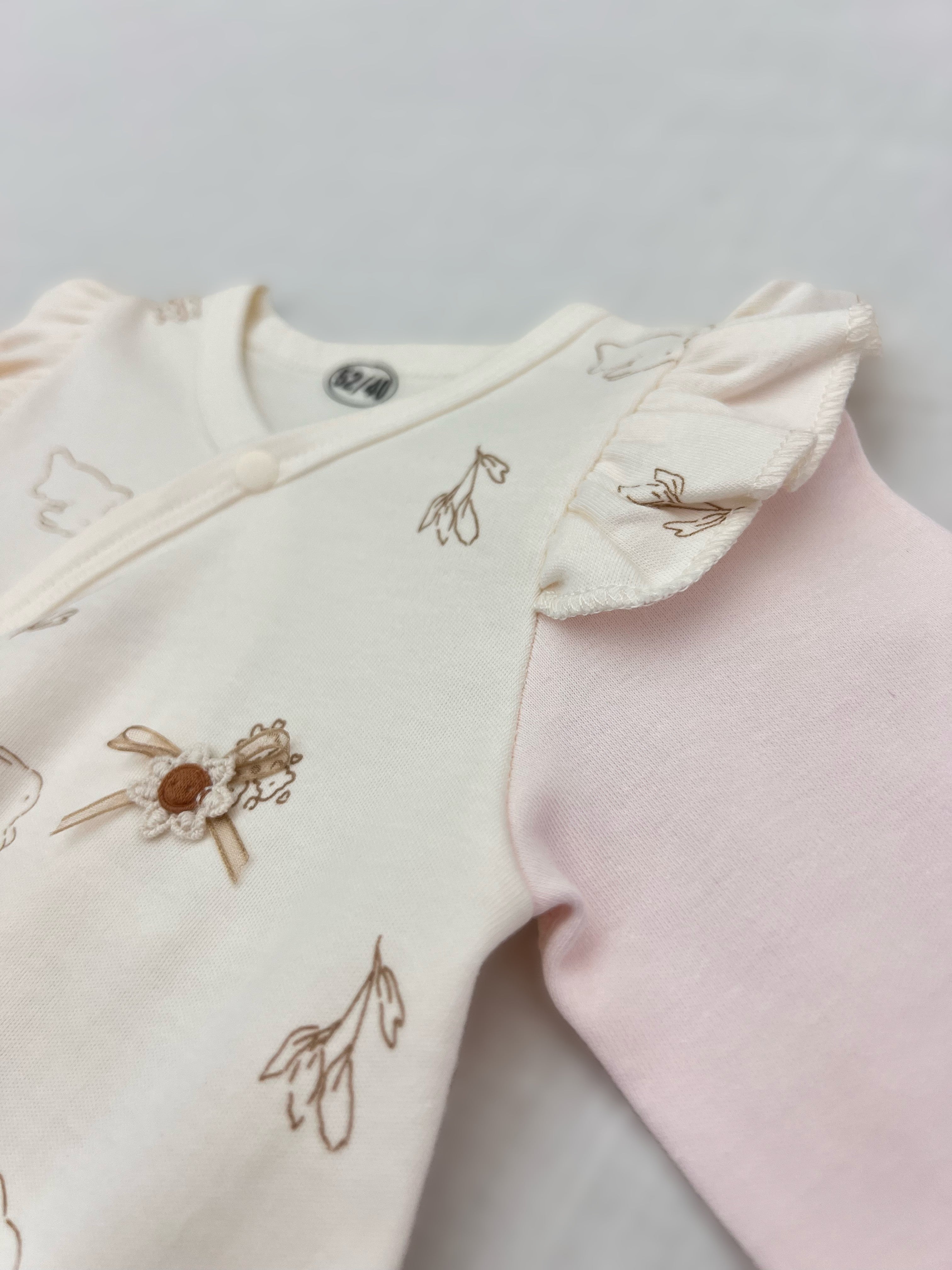 Pink & White Ruffles Double Breasted Cotton Overall