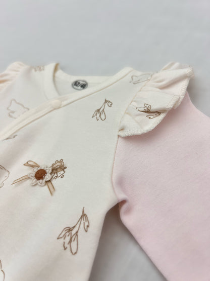 Pink & White Ruffles Double Breasted Cotton Overall