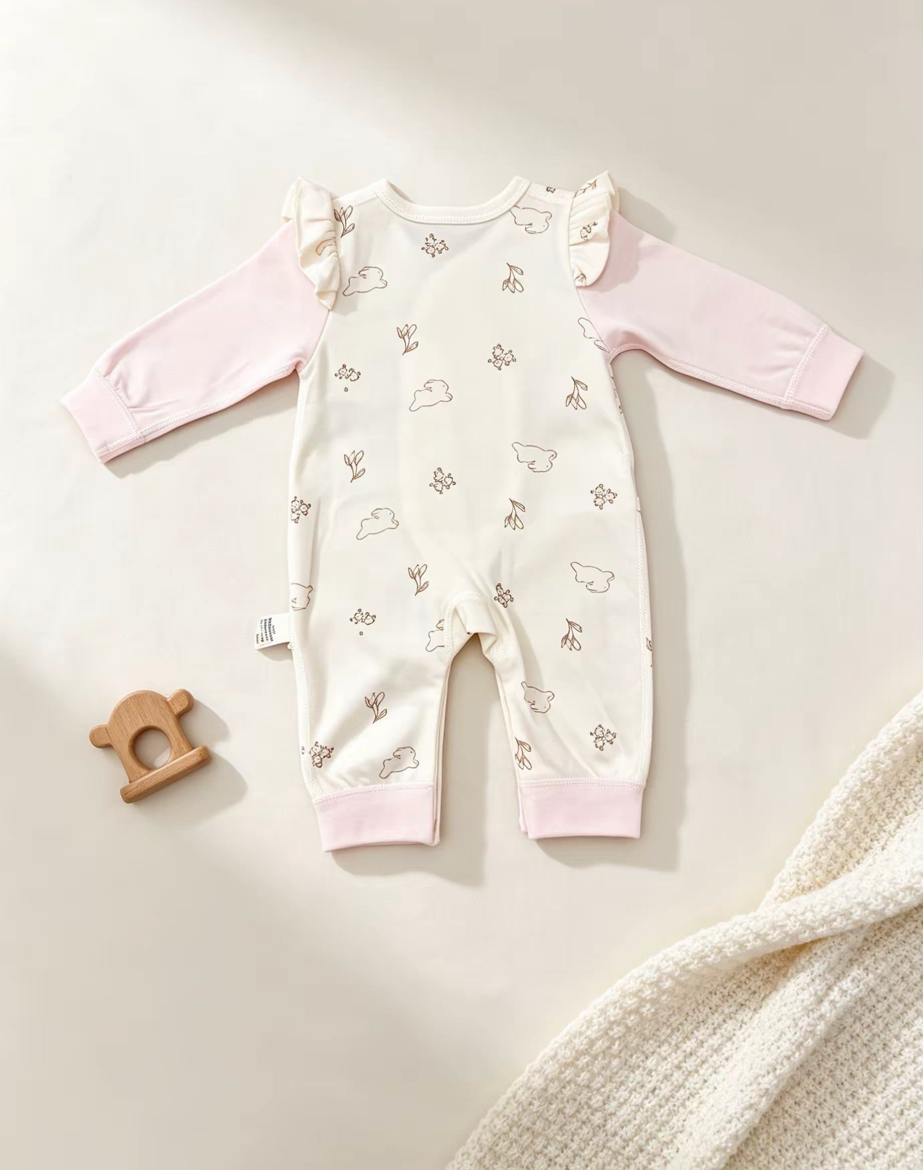Pink & White Ruffles Double Breasted Cotton Overall