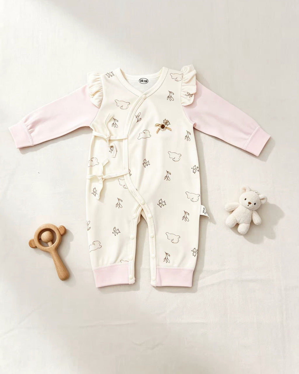 Pink & White Ruffles Double Breasted Cotton Overall