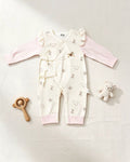 Pink & White Ruffles Double Breasted Cotton Overall