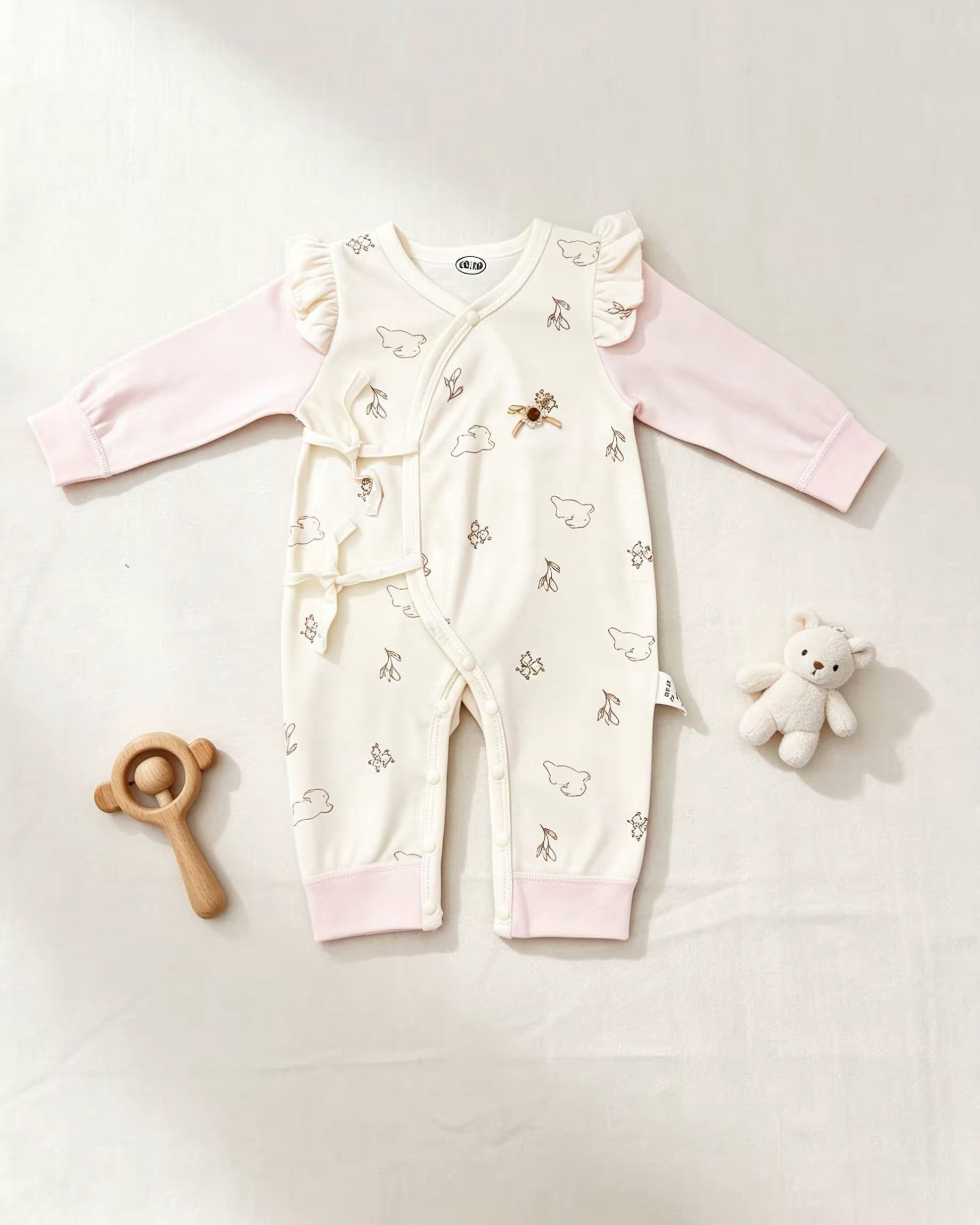Pink & White Ruffles Double Breasted Cotton Overall