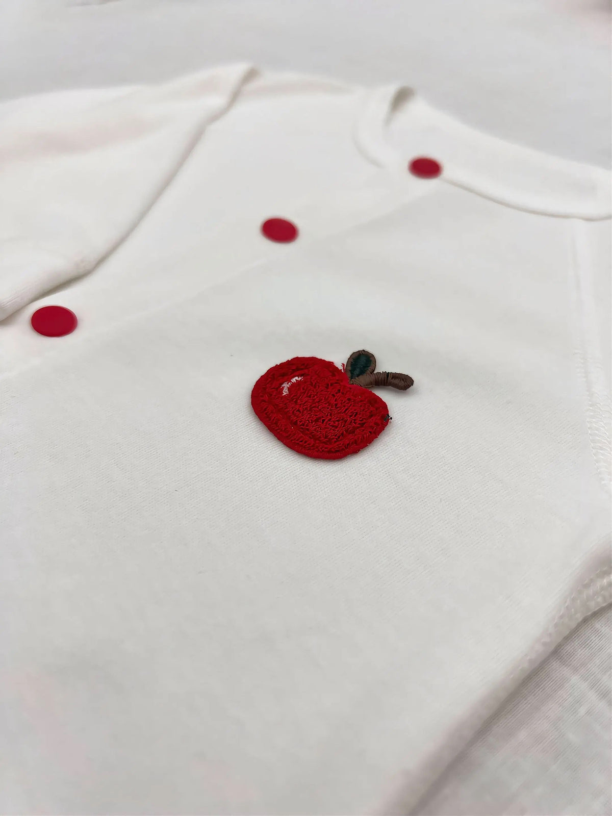 White & Red Embroidered Apple Cotton Overall