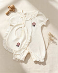 Beige Embroidered Cotton Overall With Bib