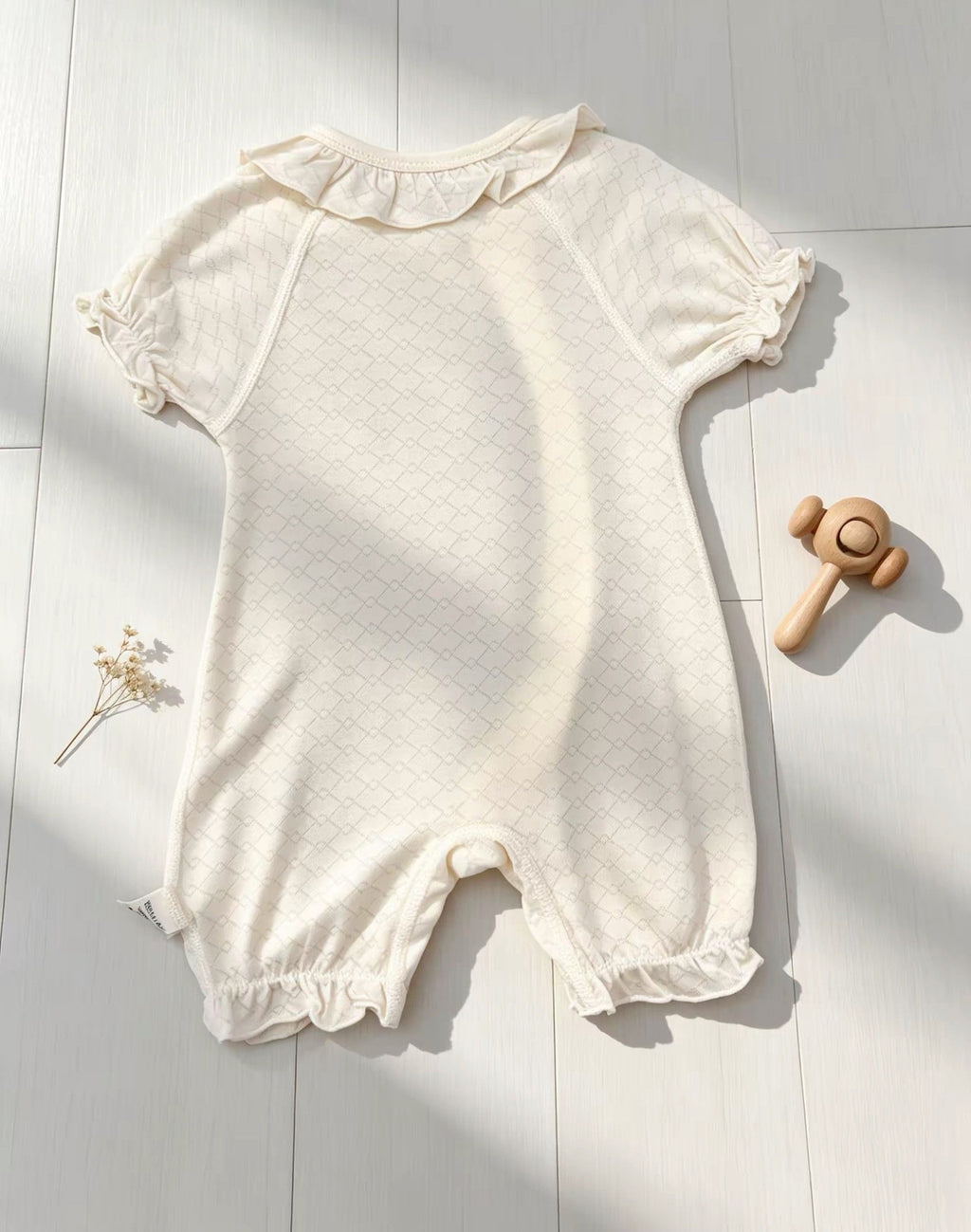 Beige Embroidered Cotton Overall With Bib