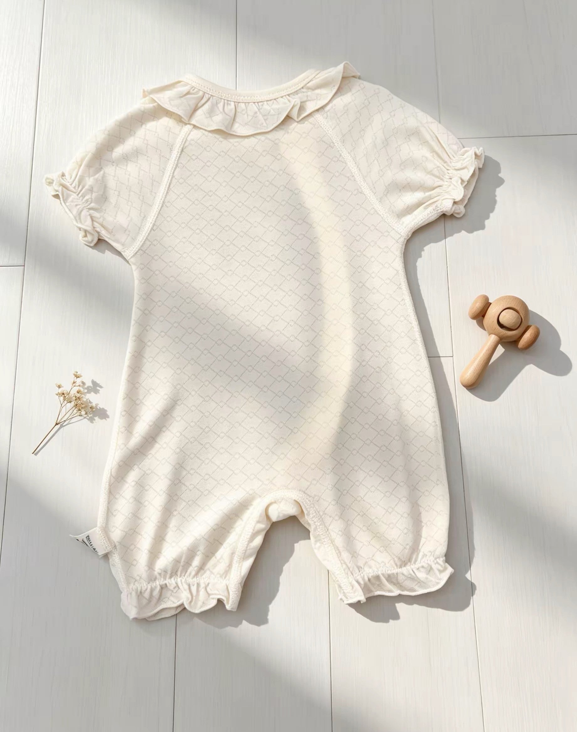 Beige Embroidered Cotton Overall With Bib