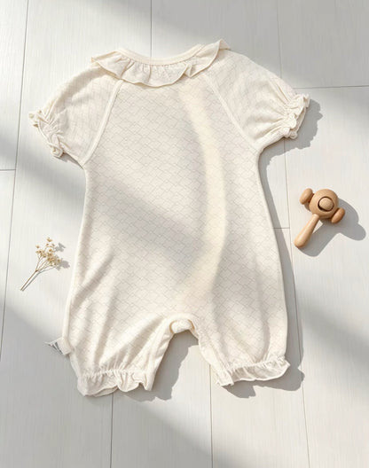Beige Embroidered Cotton Overall With Bib