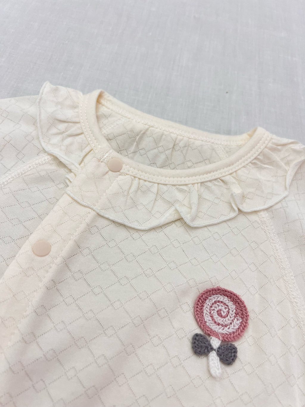 Beige Embroidered Cotton Overall With Bib
