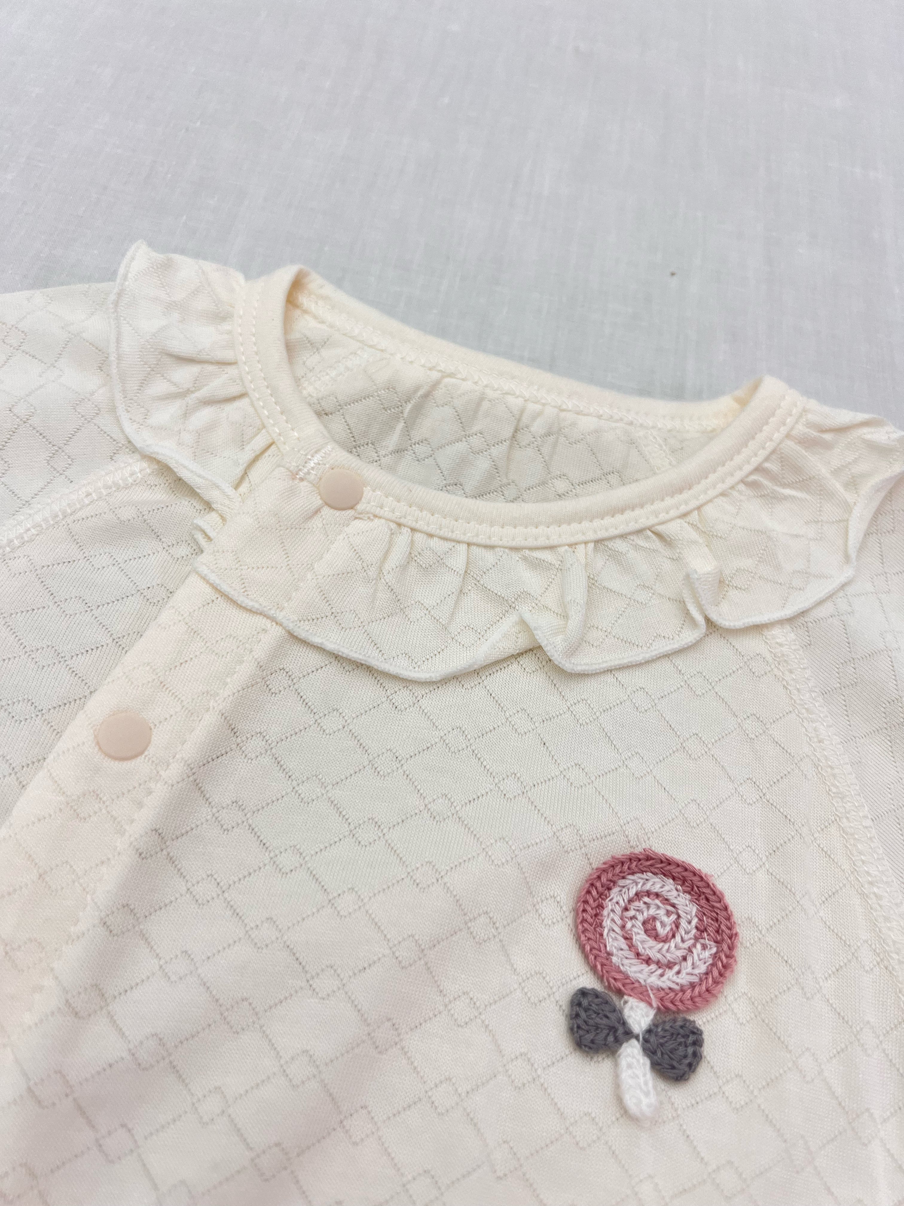 Beige Embroidered Cotton Overall With Bib