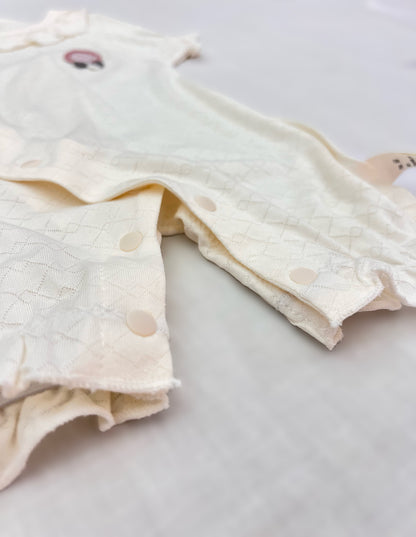 Beige Embroidered Cotton Overall With Bib