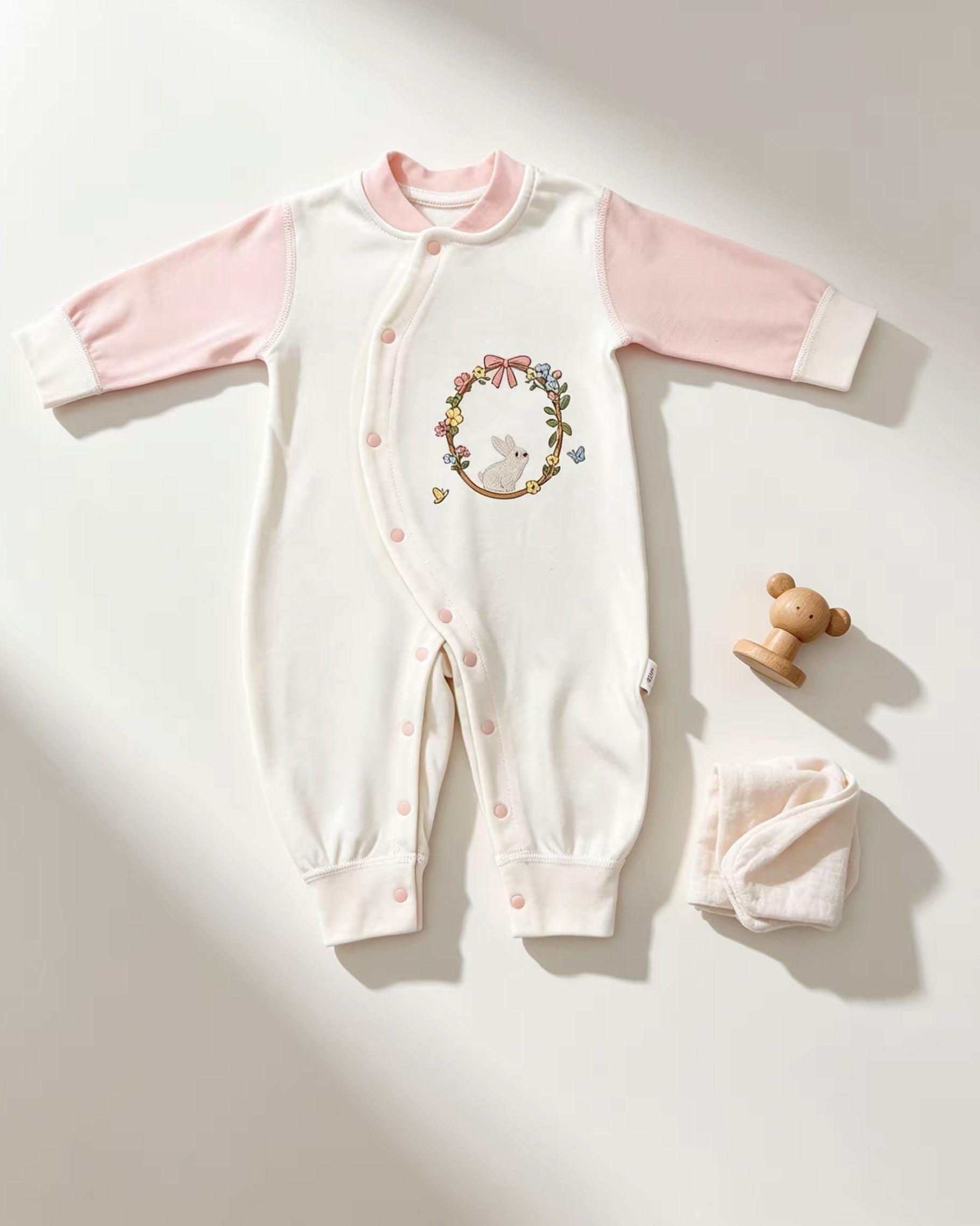 Pink & White Rabbit Cotton Overall