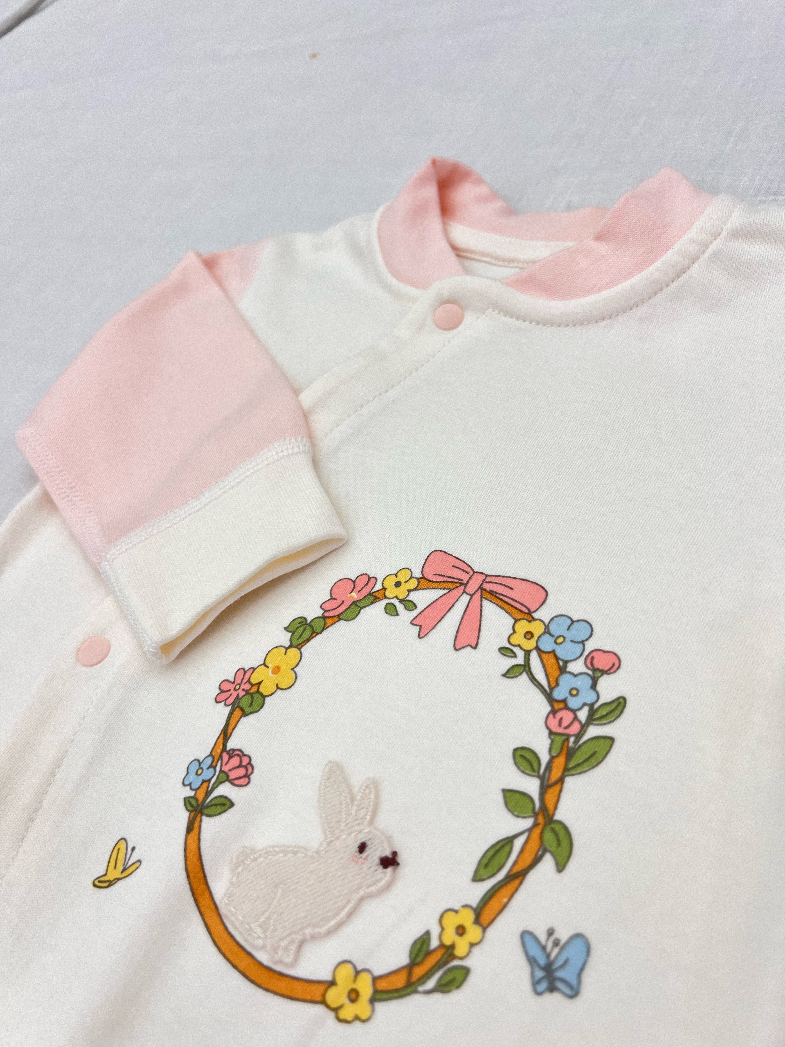 Pink & White Rabbit Cotton Overall