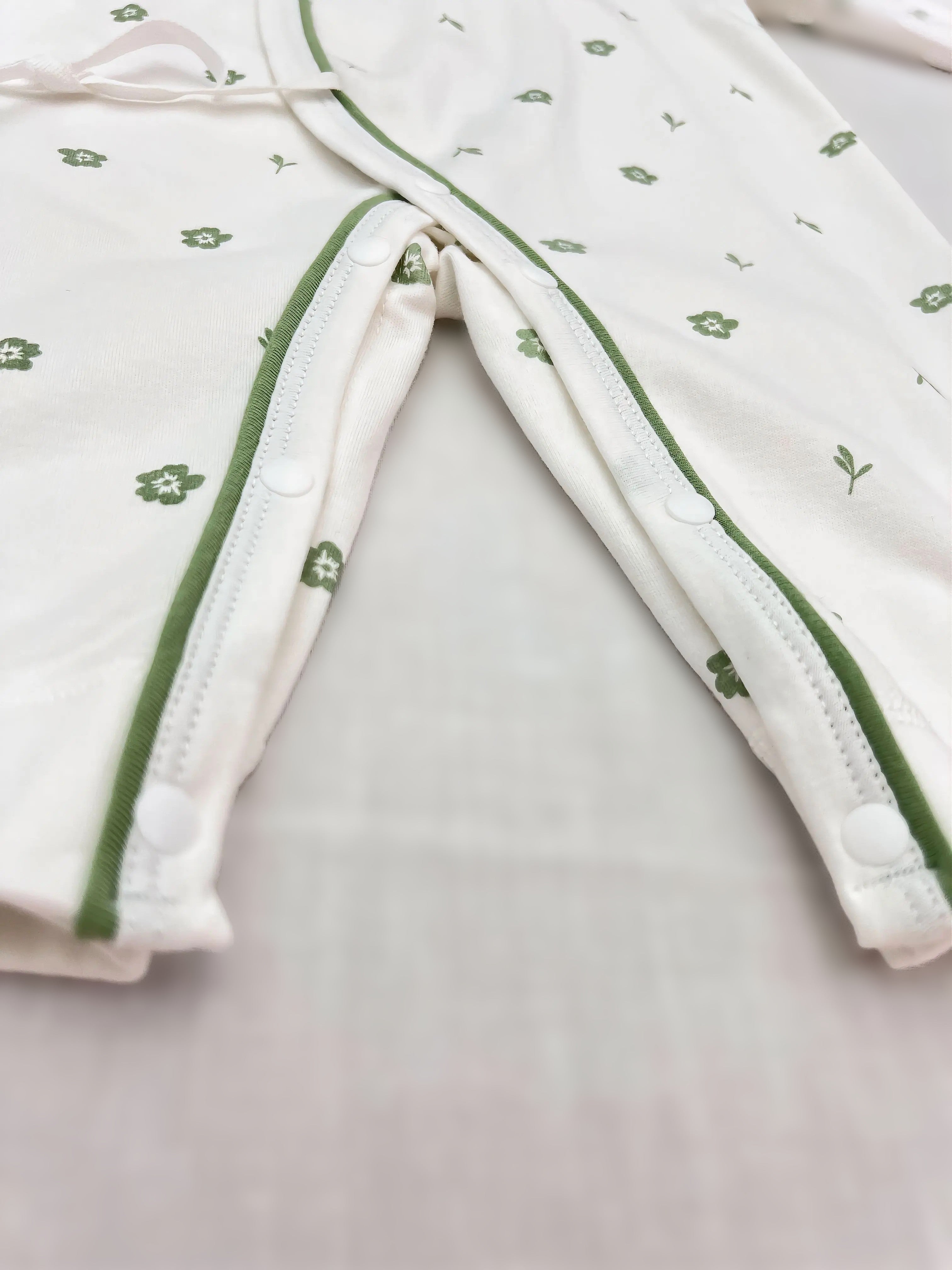 White & Green Floral Double Breasted Cotton Overall