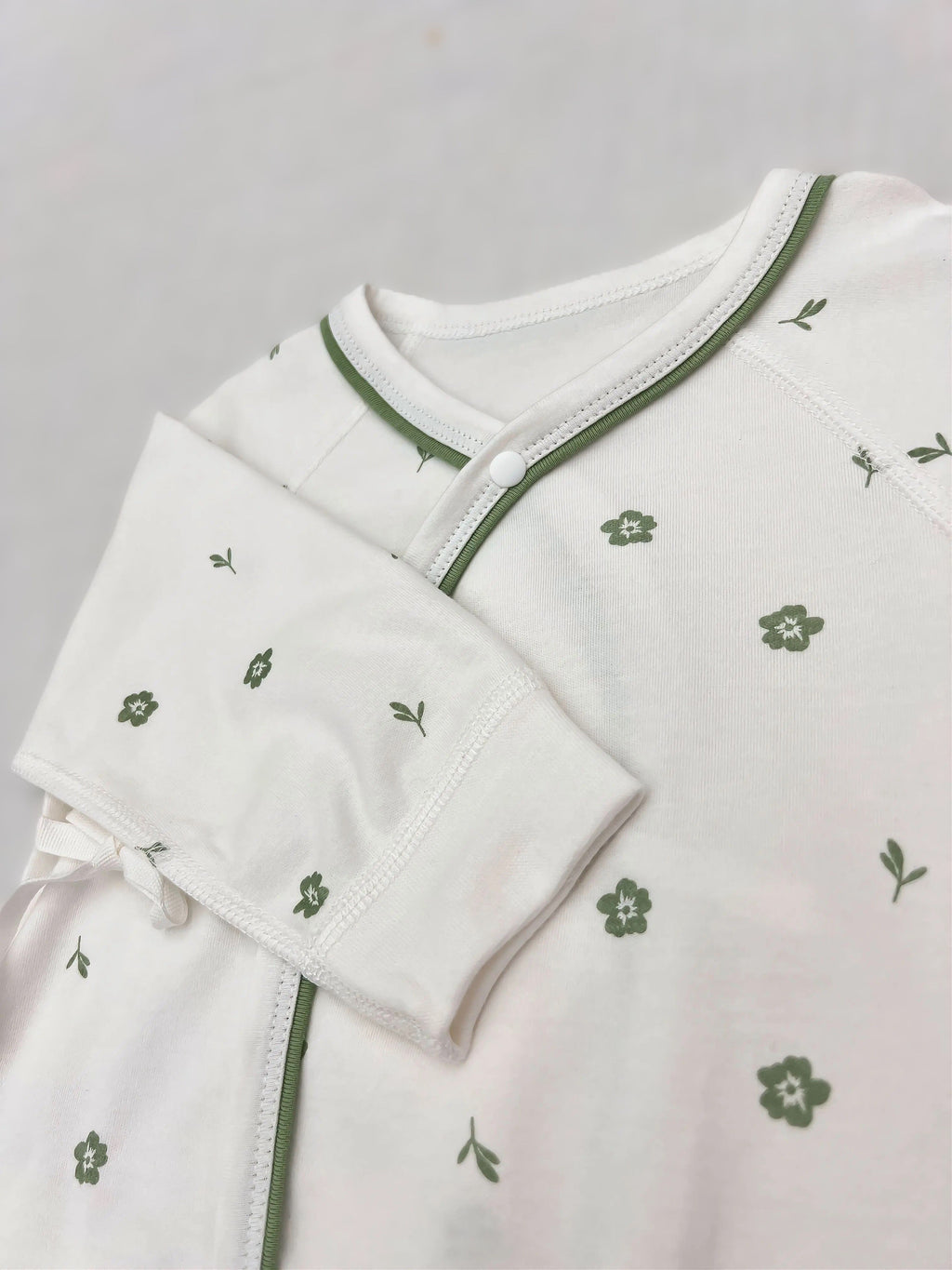 White & Green Floral Double Breasted Cotton Overall