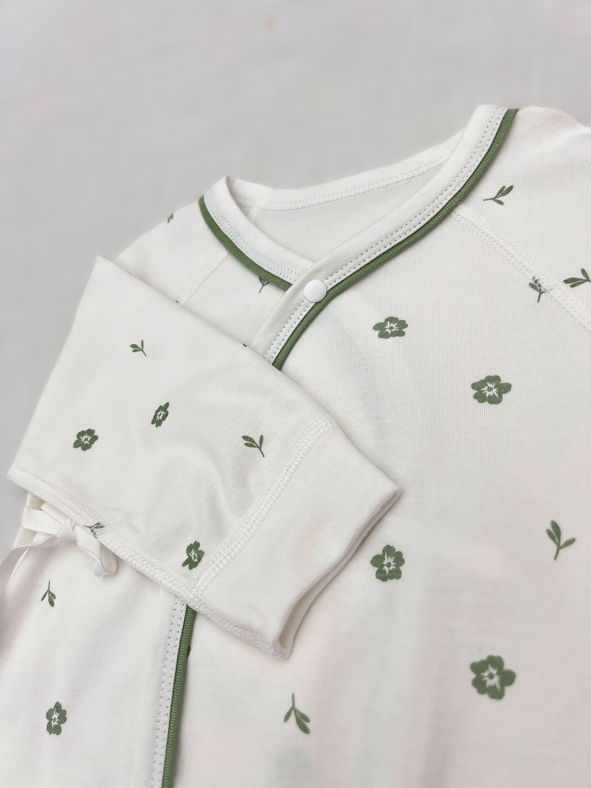 White & Green Floral Double Breasted Cotton Overall