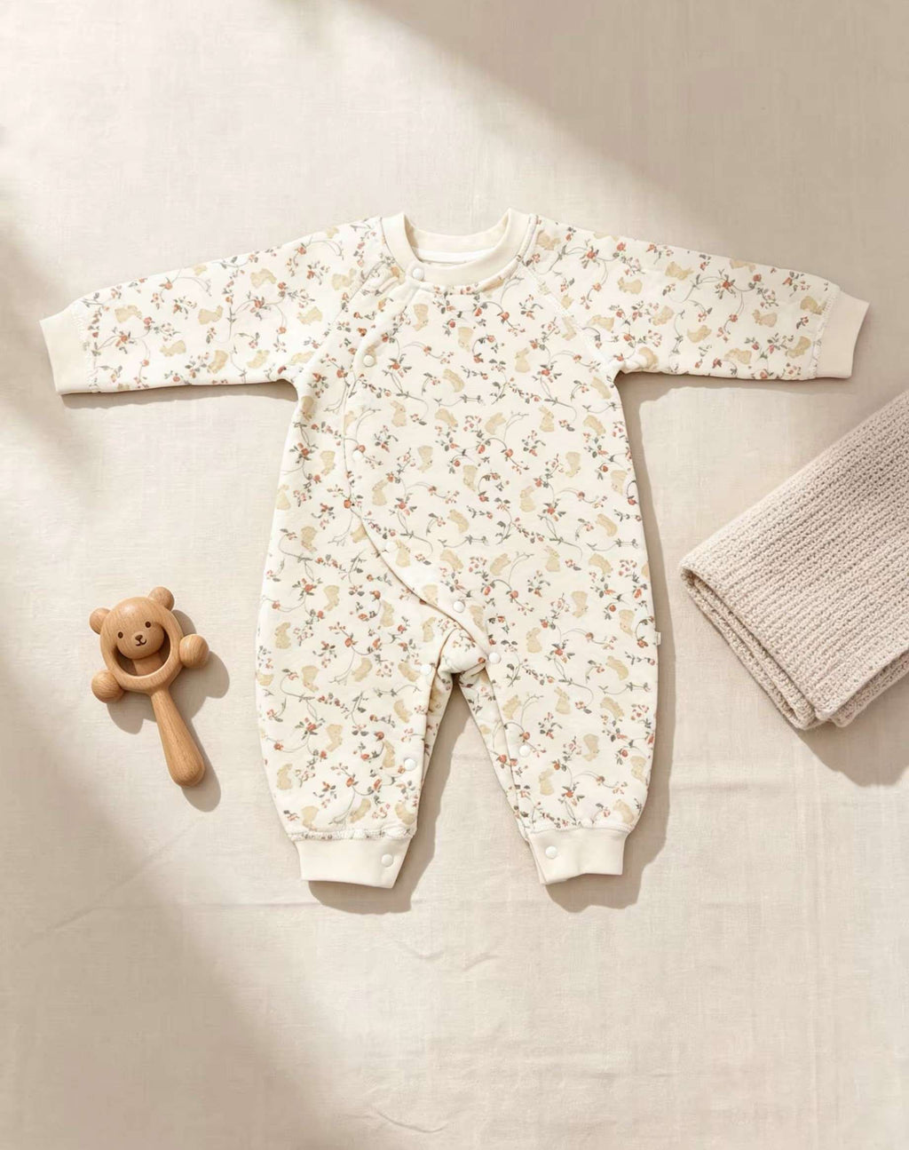 Beige Rabbit Winter Thick Cotton Overall