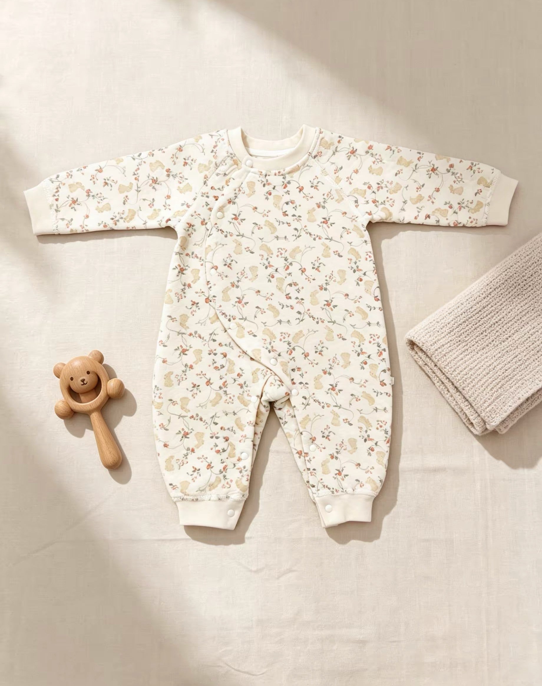 Beige Rabbit Winter Thick Cotton Overall
