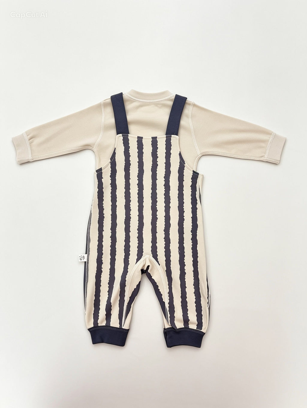 Gray & White Cotton Salopette Overall 2 Pcs