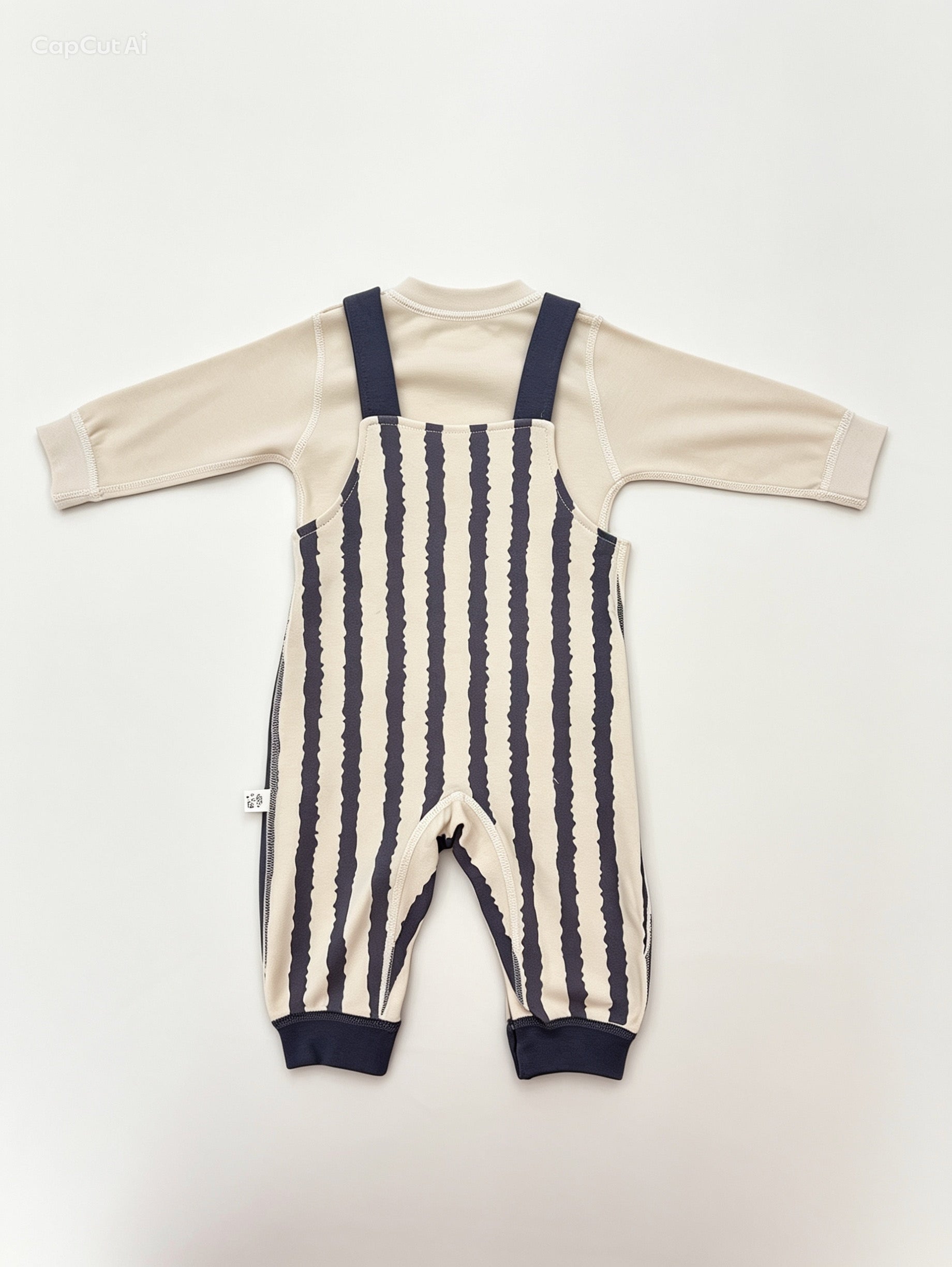 Gray & White Cotton Salopette Overall 2 Pcs