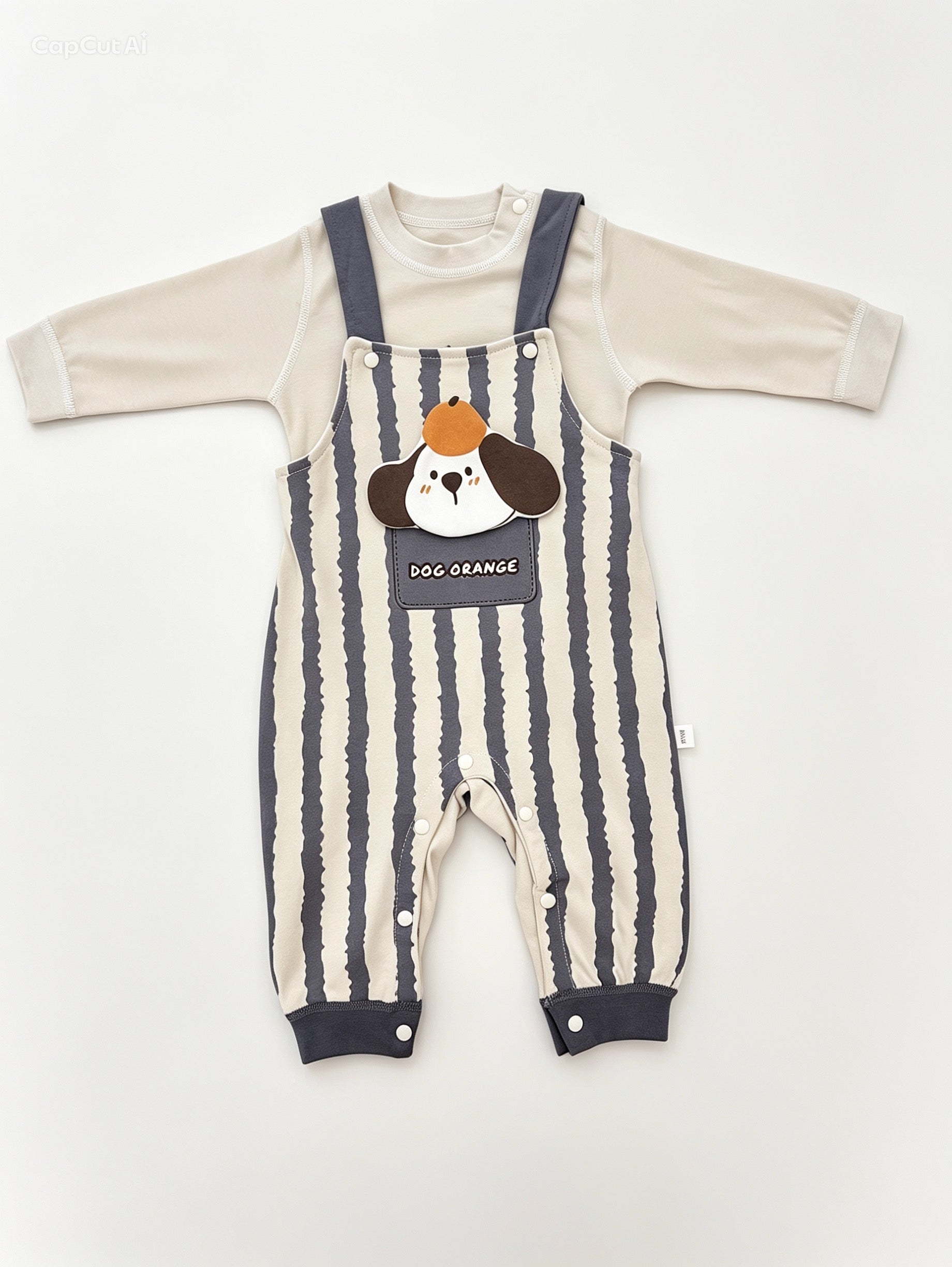 Gray & White Cotton Salopette Overall 2 Pcs